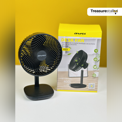 Awei F23 Portable USB Rechargeable Desk Fan – 4000mAh Battery - Black_img_2