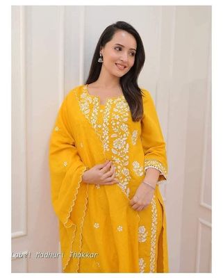 Yellow Cotton Three Piece Set_img_1