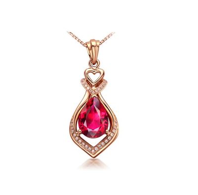 Drop Shaped Ruby Zircon Gemstones Pendant Necklace For Women Gold Luxury Pendant Chain Necklace_img_1