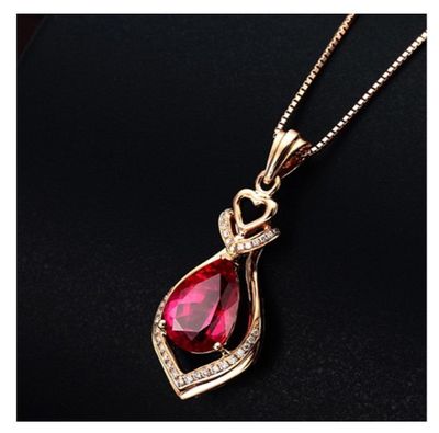 Drop Shaped Ruby Zircon Gemstones Pendant Necklace For Women Gold Luxury Pendant Chain Necklace_img_2