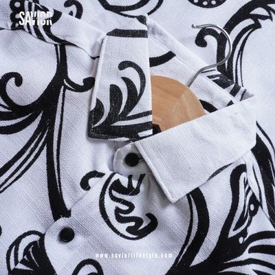 Black White Print - Dobby Fabric Full Sleeve Shirt_img_1