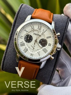 FOSSIL Q BELT MUSTARD BELT SILVER CASE WHITE DIAL BLACK SUB_img_0