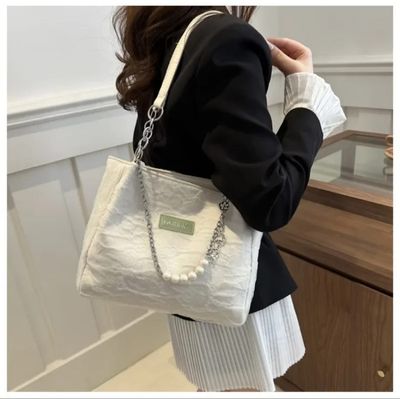Vintage solid color woman pearl tote bag_img_2