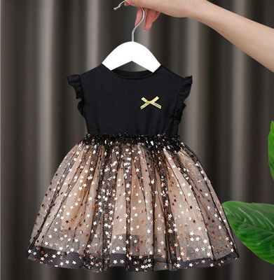 Kids Girls Gold Stars Puffy Sleeveless Princess Dress (6 months to 4 years)_img_0