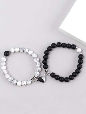 Magnetic Couple Friendship Bracelet Black and White_img_2