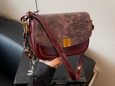 Retro Premium Fashion Crocodile Pattern Saddle Bag_img_4