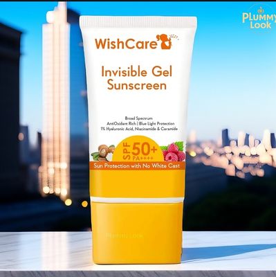 WishCare Invisible Gel Sunscreen SPF 50+ PA++++ For Oily and Dry skin - Light Weight Oil Free Gel Sunscreen with No White Cast 50g_img_0