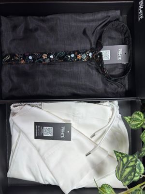 Black Panjabi with Floral Laced Pattern_img_1