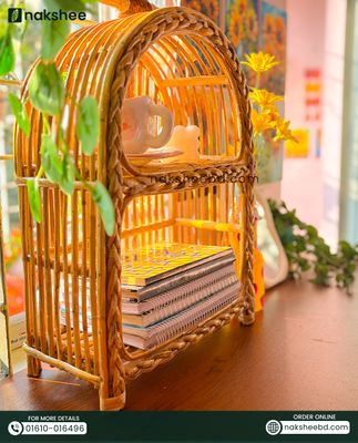 বেতের মিনি টেবিল শেলফ Cane 2 step book shelf_img_3