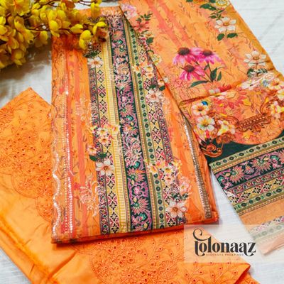 Mashaal Cotton 3 Piece (Orange)