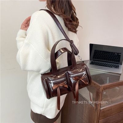 Brown glossy leather bag_img_1