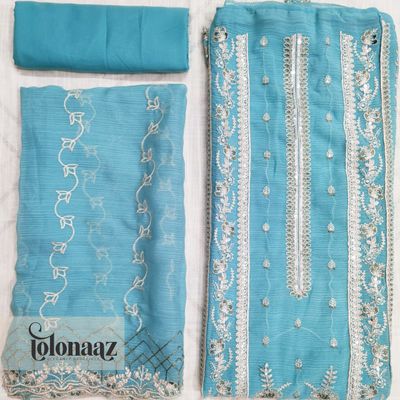 Premium White Gold Indian Unstitched (Blue)_img_1