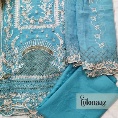 Premium White Gold Indian Unstitched (Blue)_img_2