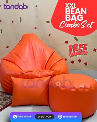 XXL Bean Bag Chair, Leg rest & Cushion - Combo Set - Orange Color_img_0