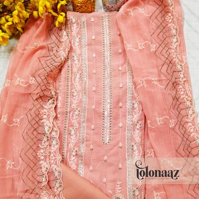 Premium White Gold Indian Unstitched (Red)