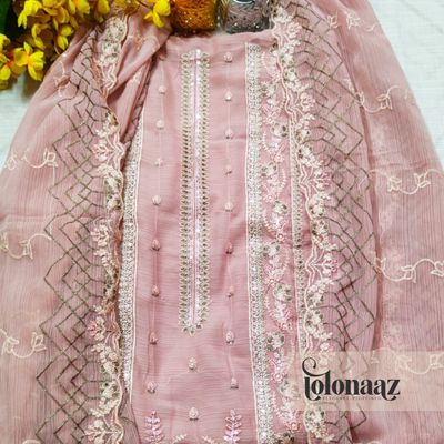 Premium White Gold Indian Unstitched (Light Rose)