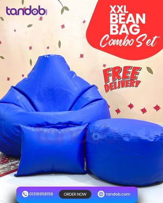 XXL Bean Bag Chair, Leg rest & Cushion - Combo Set - Blue Color_img_0