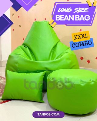XXXL High Long Bean Bag Chair, Leg rest & Cushion - Combo Set - Light Green Color_img_0