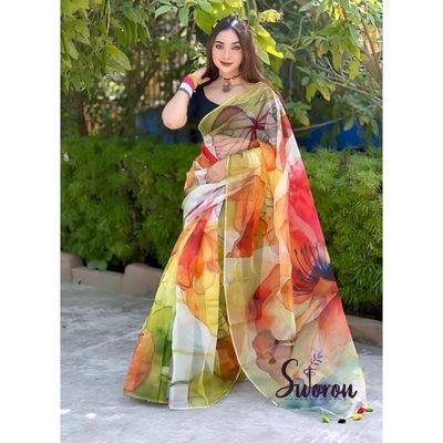 Vibrant Digital Print Semi-Muslin Saree_img_1