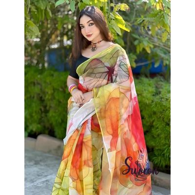 Vibrant Digital Print Semi-Muslin Saree_img_3
