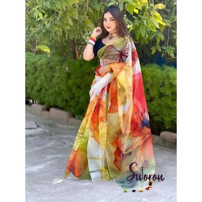 Vibrant Digital Print Semi-Muslin Saree_img_4