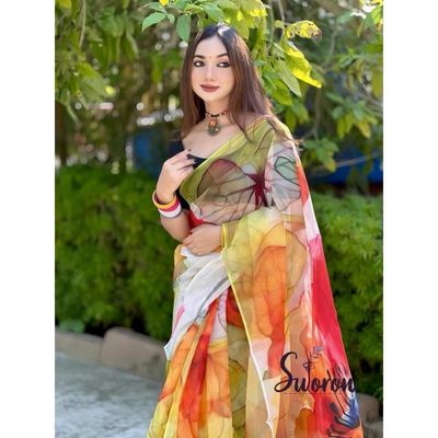 Vibrant Digital Print Semi-Muslin Saree_img_5
