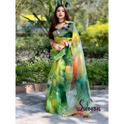 Nature's Bloom Digital Print Semi-Muslin Saree_img_1