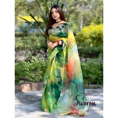 Nature's Bloom Digital Print Semi-Muslin Saree_img_4