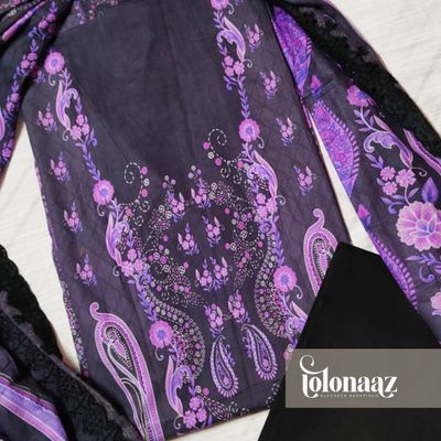 Mashaal Elegant Cotton 3piece (Purple Black)