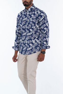 Stylish Printed Cotton Men Casual Full Shirt – Slim Fit, Long Sleeve, Collared Neck | Palli_img_1