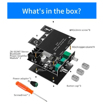 502MT Bluetooth 5.0 Super Base Amplifier Board with Acrylic Box Sell 2.0 Channel 2x50W Power Audio Stereo Amplifier Board AUX Bass Treble AMP similar ZK-502M CA-502MT ZK-502MT_img_0