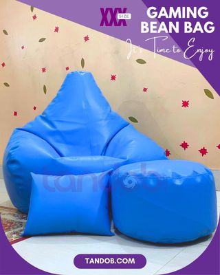 XXXL Gaming Bean Bag Chair, Leg rest & Cushion - Combo Set - Sky Blue Color_img_0