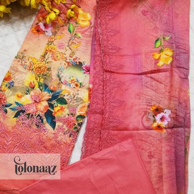 Embroidered lawn with digital print (Red)_img_2