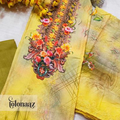 Embroidered lawn with digital print (Yellow)_img_1