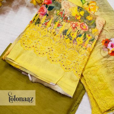 Embroidered lawn with digital print (Yellow)_img_2