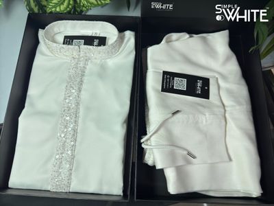 White Panjabi with Sequined Lace_img_1