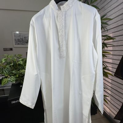 White Panjabi with Sequined Lace_img_2