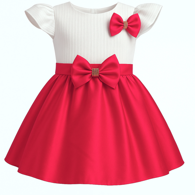 Kids Girls Fashionable Rainstone Bow Party Dress_img_0