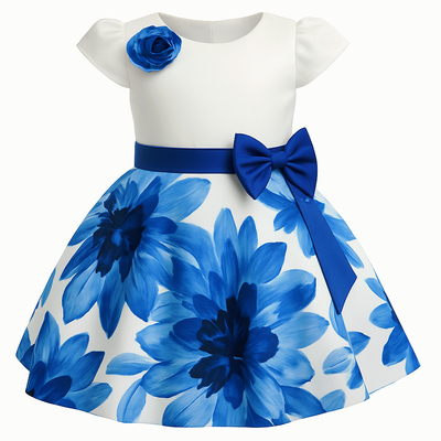Kids Girls Fashionable Rainstone Bow Party Dress_img_3