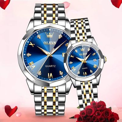 Olievs Stainless Steel fashionable Couple watches +1pcs chain cutter+ 2 pcs battery_img_0