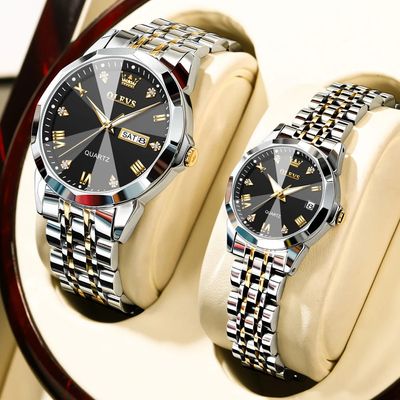 Olievs Stainless Steel fashionable Couple watches +1pcs chain cutter+ 2 pcs battery_img_1