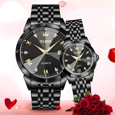 Olievs Stainless Steel fashionable Couple watches +1pcs chain cutter+ 2 pcs battery_img_6