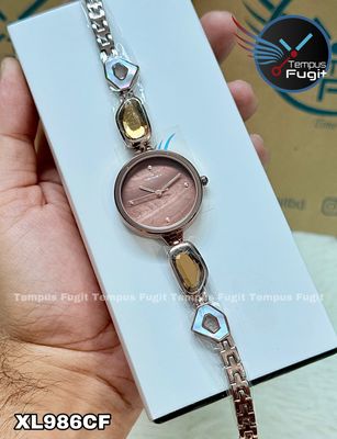 XENLEX-80A99L Ladies Watch- Coffee Dial- Coffee Bezel- Coffee Chain with Stones- TF Code XL986CF_img_4