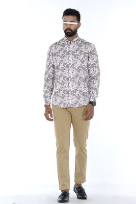 Men Casual Full Shirt Beige & Light Grey Floral Print Cotton Shirt | Slim-Fit | Long Sleeve | Palli_img_3