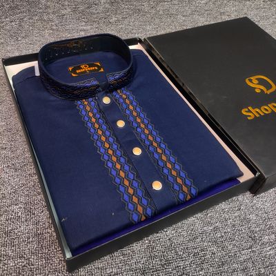 Elite embroidered nevy blue panjabi code:413_img_1