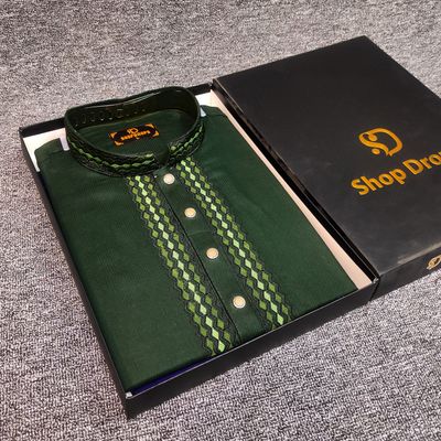 Elite embroidered bottle green panjabi code:414_img_2