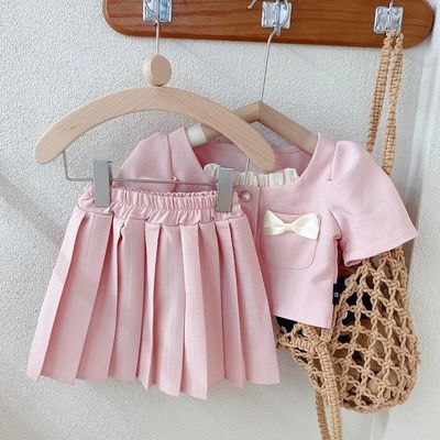 Baby Girl Elegant Summer Cotton Clothing Set Short Sleeve Coat with Pleated Skirt (2 to 6 years)_img_3