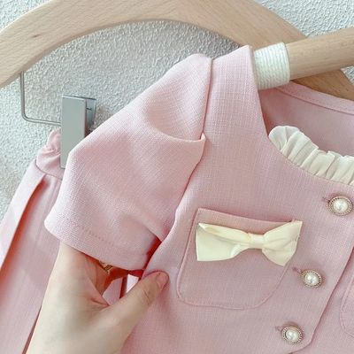 Baby Girl Elegant Summer Cotton Clothing Set Short Sleeve Coat with Pleated Skirt (2 to 6 years)_img_4