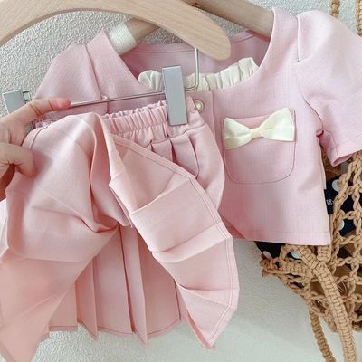 Baby Girl Elegant Summer Cotton Clothing Set Short Sleeve Coat with Pleated Skirt (2 to 6 years)_img_5