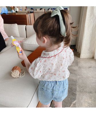 Kids Girls Summer Floral Embroidery Outfit Stylish Cotton Top & Denim Shorts (2-6 years)_img_3
